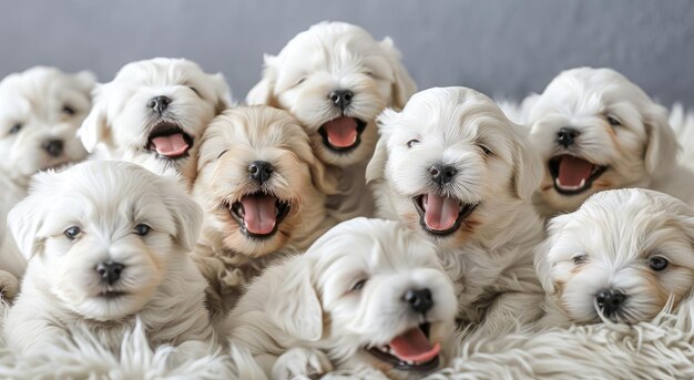 Gathering of Delighted White Fluffy Puppies Sharing Joy Generative AI