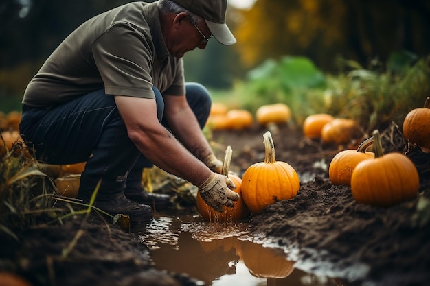 Gathering Organic Pumpkins Outdoors AI