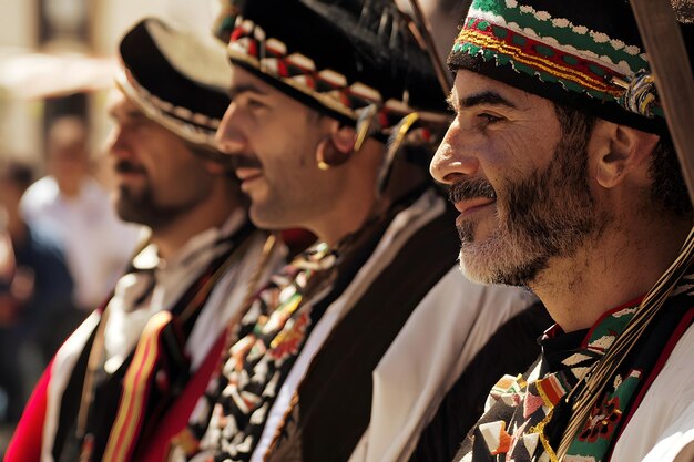 Photo gathering of portuguese men in traditional attire proudly representing their rich cultural heritage