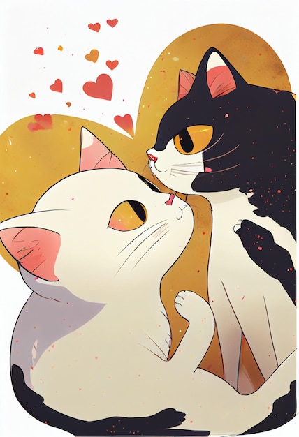 gato amor, corazon, ilustracion, cat in love