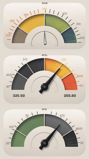 Gauge charts five infographic templates with different arrow position rating meter