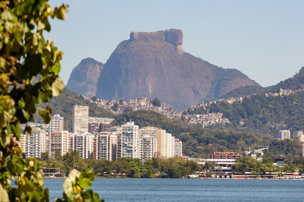 Gavea Stone seen from Rodrigo de Freitas lagoon in Rio de Janeiro