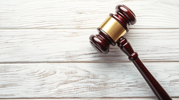 Photo a gavel is placed on a wooden table