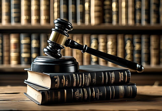 Photo a gavel on law books against a plain background representing justice and the legal system