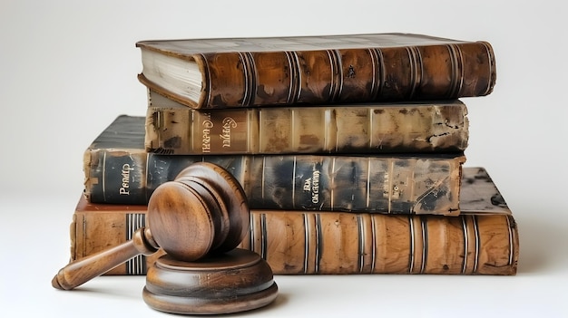 Photo gavel and law books representing constitution day on white background