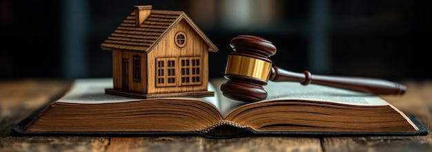 Photo gavel and model house on a book