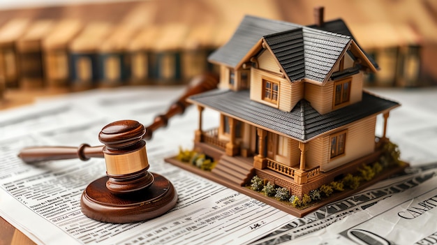 Gavel and Model House on Newspaper