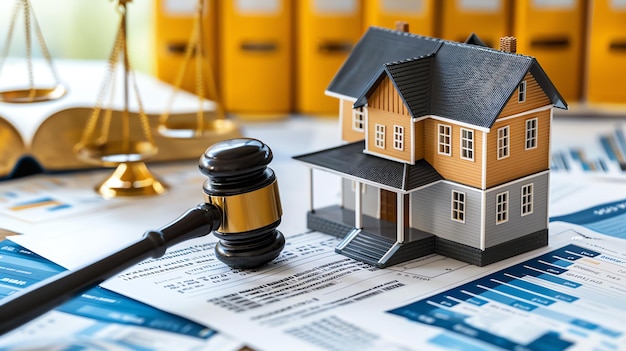 Gavel Striking House Model on Financial Papers