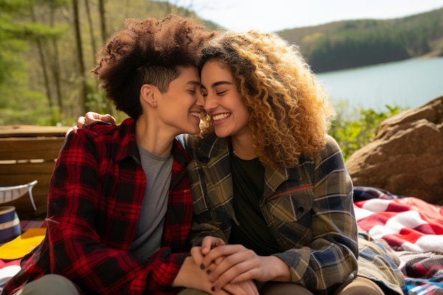 Gay Couple's Charming Picnic at Forest Cliffs