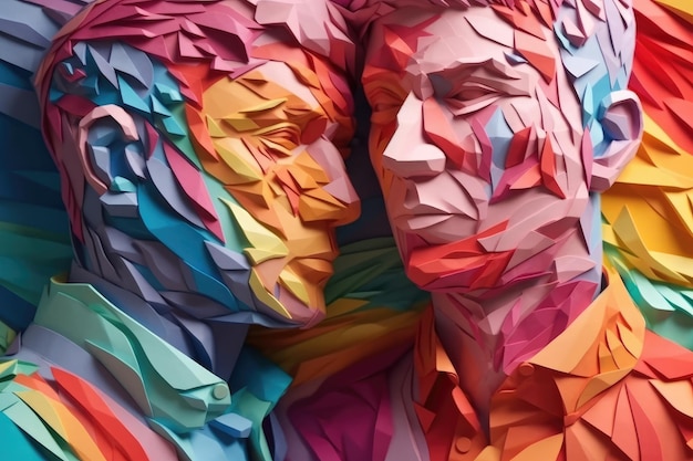 Gay men hugging each other illustration in paper art style for pride month Generative AI