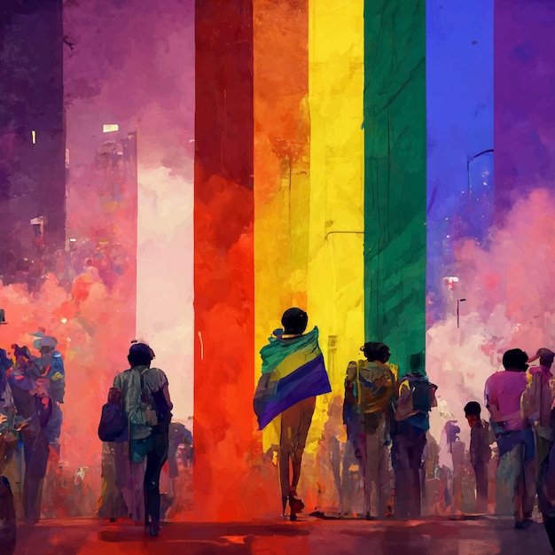 Gay pride beautiful animated illustration pride march