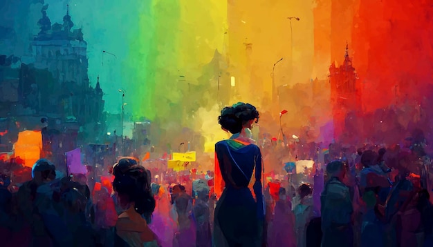 Gay pride beautiful animated illustration pride march