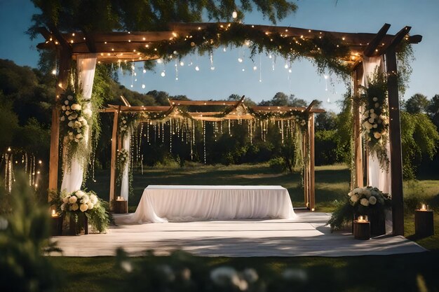 Photo the gazebo for the ceremony is decorated with lights and lights