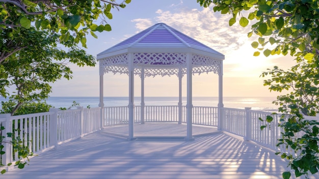 Photo gazebo overlooking the ocean at sunset