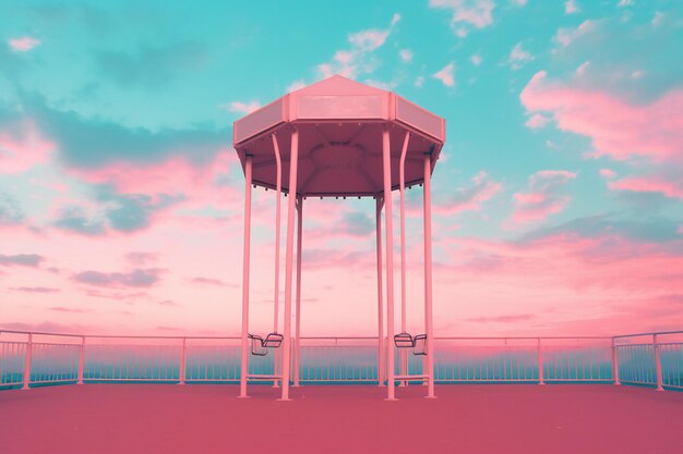 Gazebo on the pier at sunset