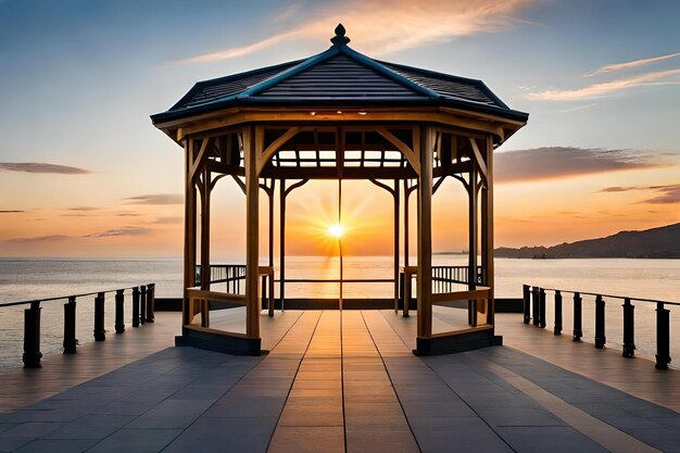 A gazebo with the word " on it