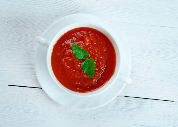 Gazpacho de remolacha - Tomato soup with beet, and garlic, Spanish cuisine