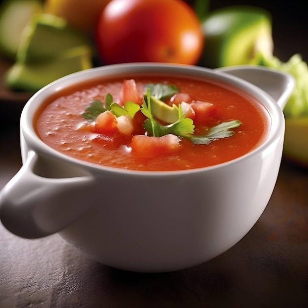 Gazpacho soup with tomato avocado and cilantro