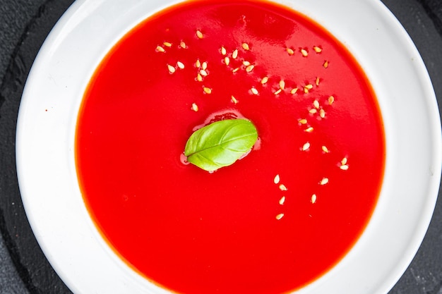 gazpacho tomato soup first course healthy meal food snack on the table copy space food background