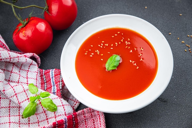 gazpacho tomato soup first course healthy meal food snack on the table copy space food background