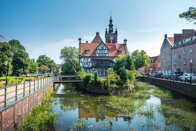 GDANSK POLAND AUGUST 2018 panorama of typical colorful decorative medieval old house streets of the old ancient city on the water is one of most notable tourist attractions