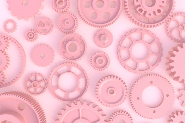 Gear abstract minimal pink background, 3d rendering