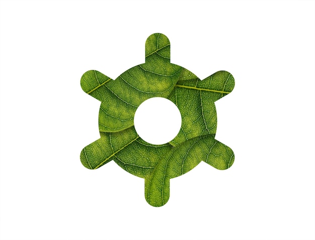 Gear icon made with green leaf isolated on white