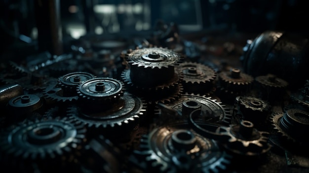 Gear wheels on a dark backgroundgenerative ai