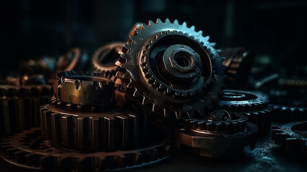 Gear wheels on a dark backgroundgenerative ai