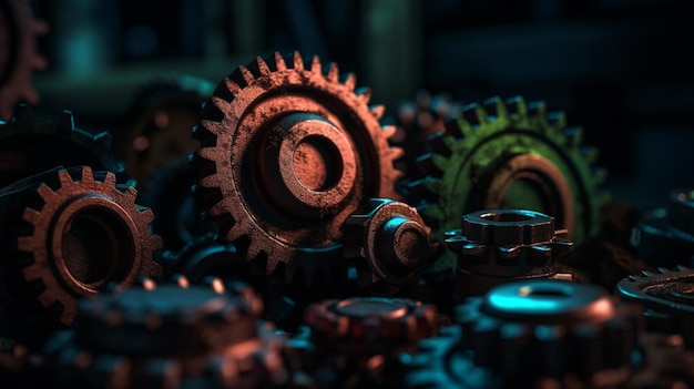 Gear wheels on a dark backgroundgenerative ai