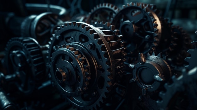 Gear wheels on a dark backgroundgenerative ai