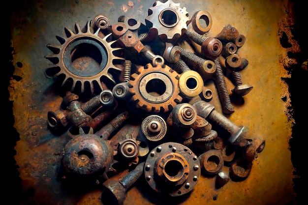 Gears bolts and cogs macro rusted background