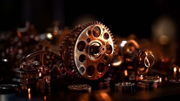 Gears in the hook mechanism on a black background highlighted Generative AI