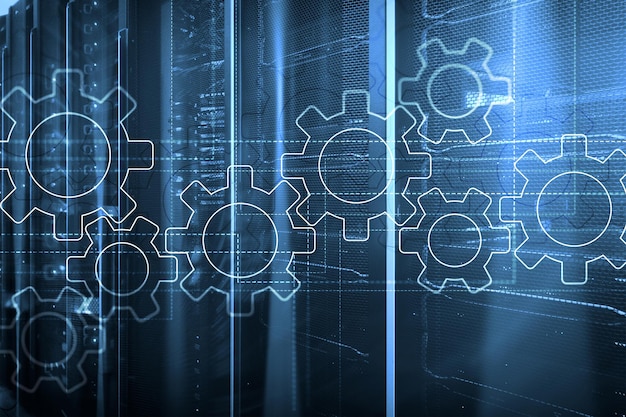 Gears mechanism digital transformation data integration and digital technology concept