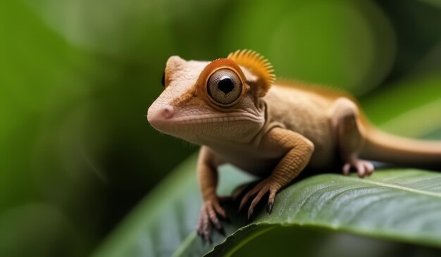 A gecko with a large eye and a black eye