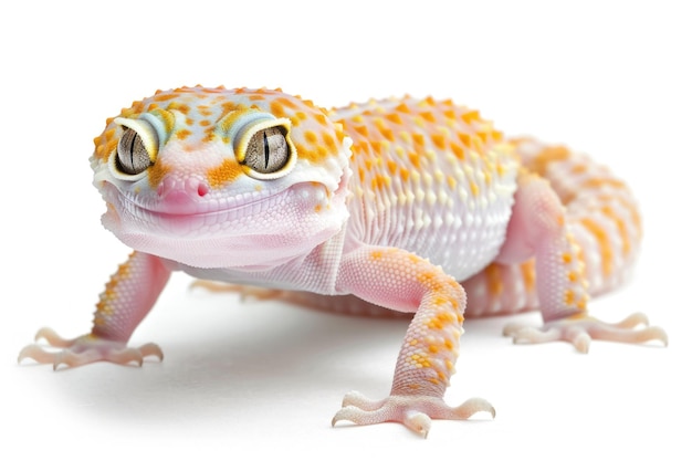 Geckos Closeup of Fattailed Geckos on White Background Baby Leopard Gecko Climbing