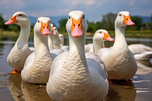 Geese closeup on the pond