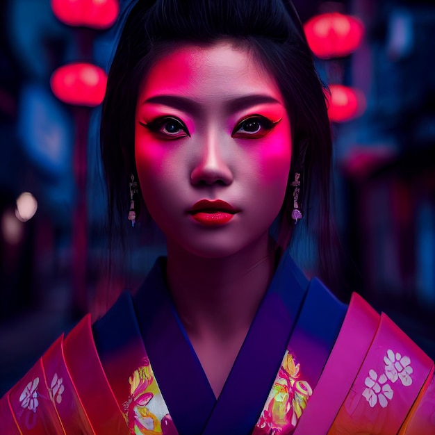 Geisha woman portrait japanese girl 3d rendering