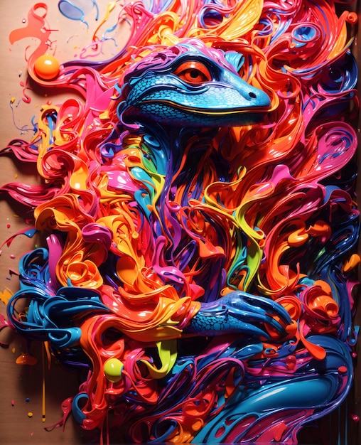 Geko Melts Detailed Splash Art created with Generative AI