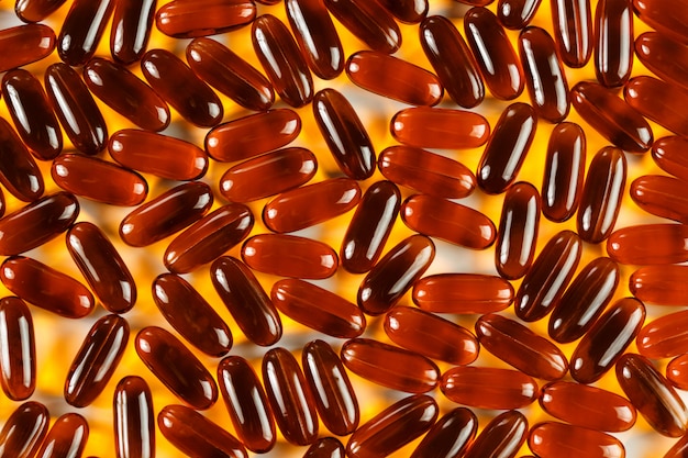 Gel capsules with Omega fish oil close-up