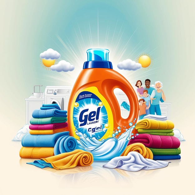 Photo gel or liquid laundry detergent advertising illustration