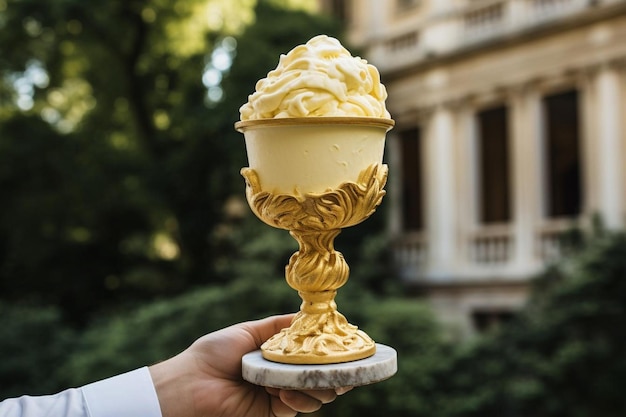 Photo gelato in a leafy courtyard