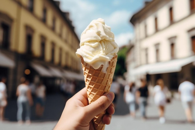 Photo gelato in a sunny courtyard