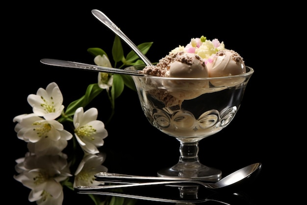 Gelato in a tulip glass with a spoon