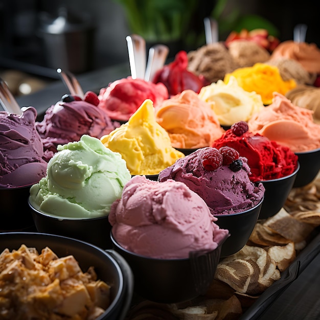 Photo gelato in a variety of flavors