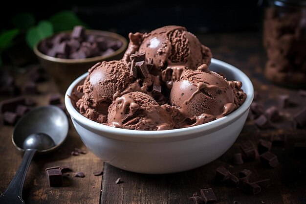 Photo gelato with decadent chocolate chunks