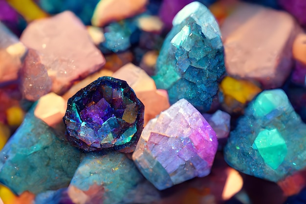 Gem crystal geode multicolored stones neural network generated art