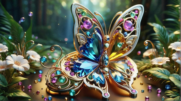 GemEncrusted Butterfly in Enchanted Forest