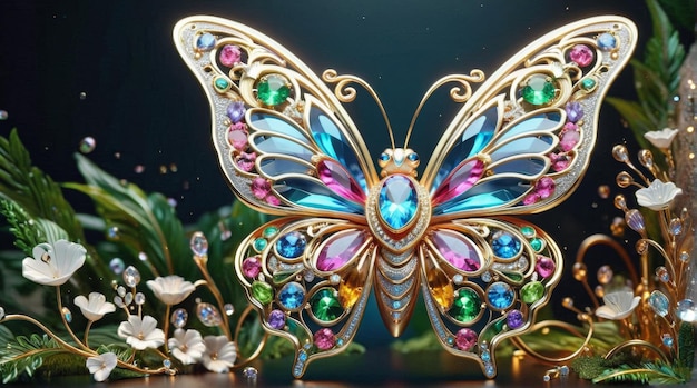 GemEncrusted Butterfly in Enchanted Forest