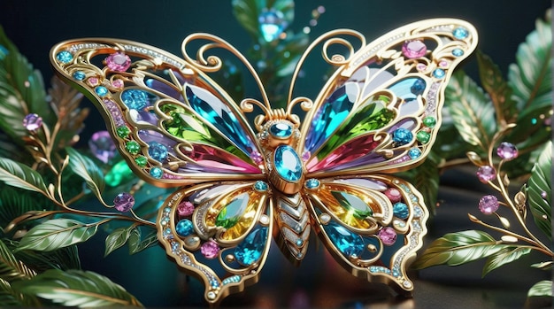 GemEncrusted Butterfly in Enchanted Forest